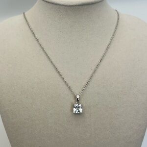 Sterling Silver Princess-Cut Solitaire Necklace Clear Crystal Stamped 925
